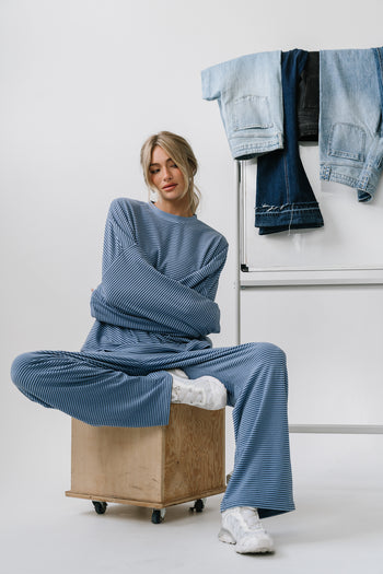 Shelby Striped Pants in Dusty Blue