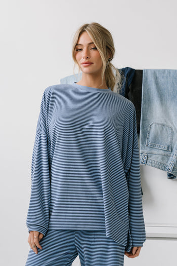 Shelby Striped Top in Dusty Blue
