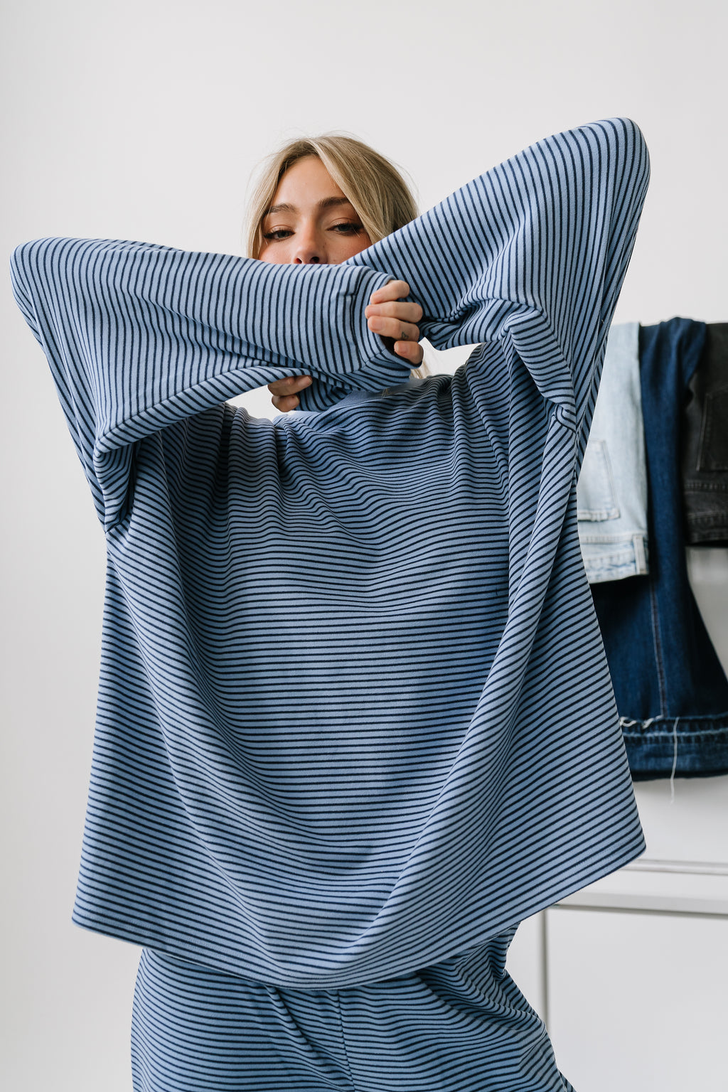 Shelby Striped Top in Dusty Blue