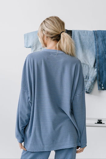 Shelby Striped Top in Dusty Blue