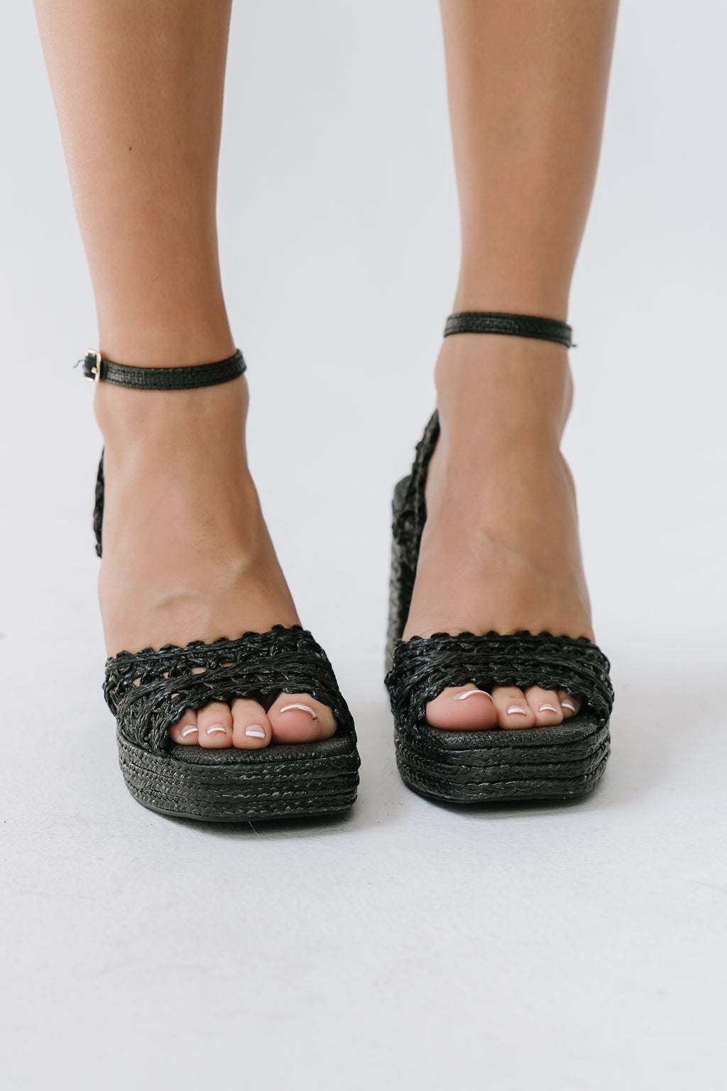 Orion Raffia Platform Heels in Black
