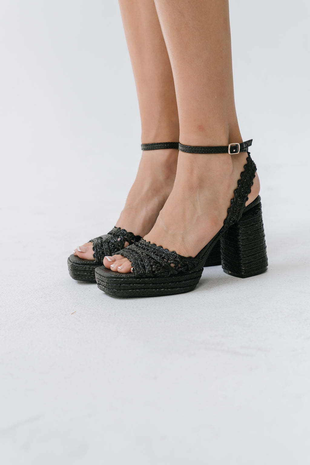 Orion Raffia Platform Heels in Black