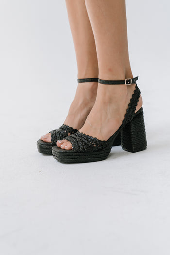 Orion Raffia Platform Heels in Black