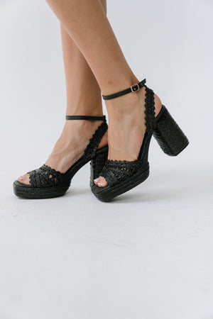 Orion Raffia Platform Heels in Black