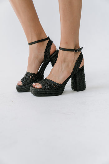 Orion Raffia Platform Heels in Black