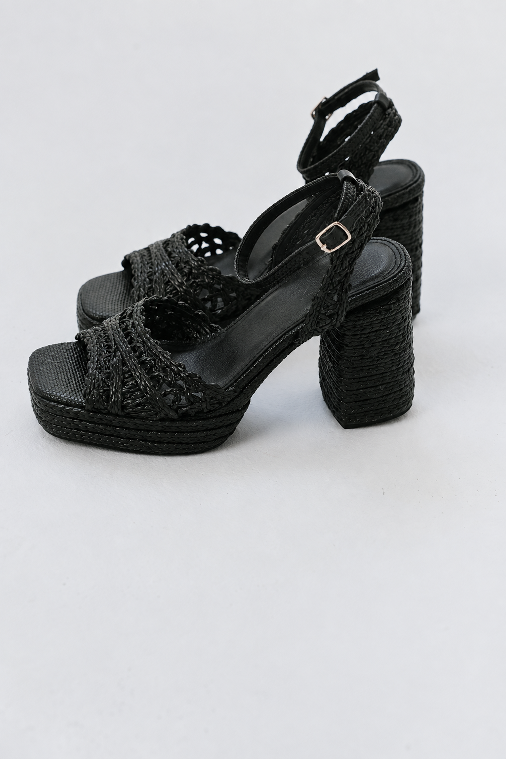 Orion Raffia Platform Heels in Black
