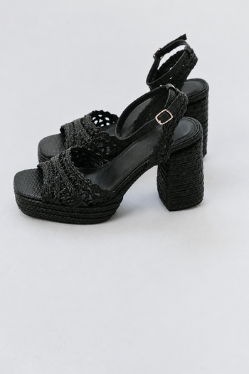 Orion Raffia Platform Heels in Black