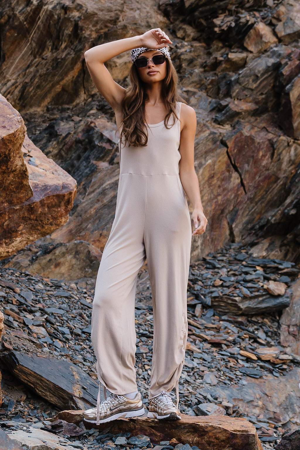 Magnolia Ribbed Jumpsuit in Beige
