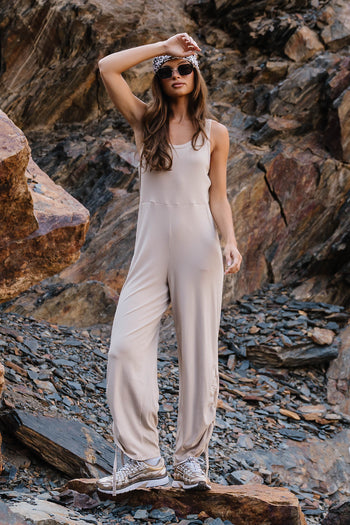 Magnolia Ribbed Jumpsuit in Beige
