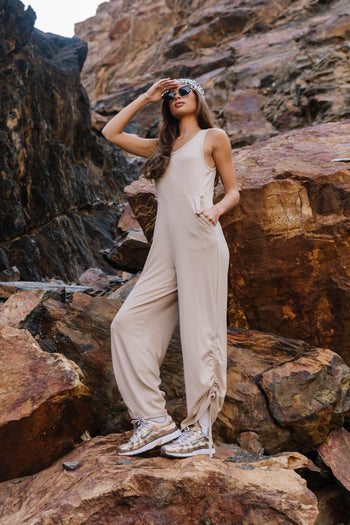 Magnolia Ribbed Jumpsuit in Beige