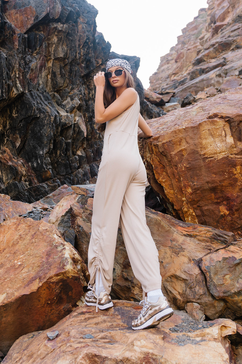 Magnolia Ribbed Jumpsuit in Beige