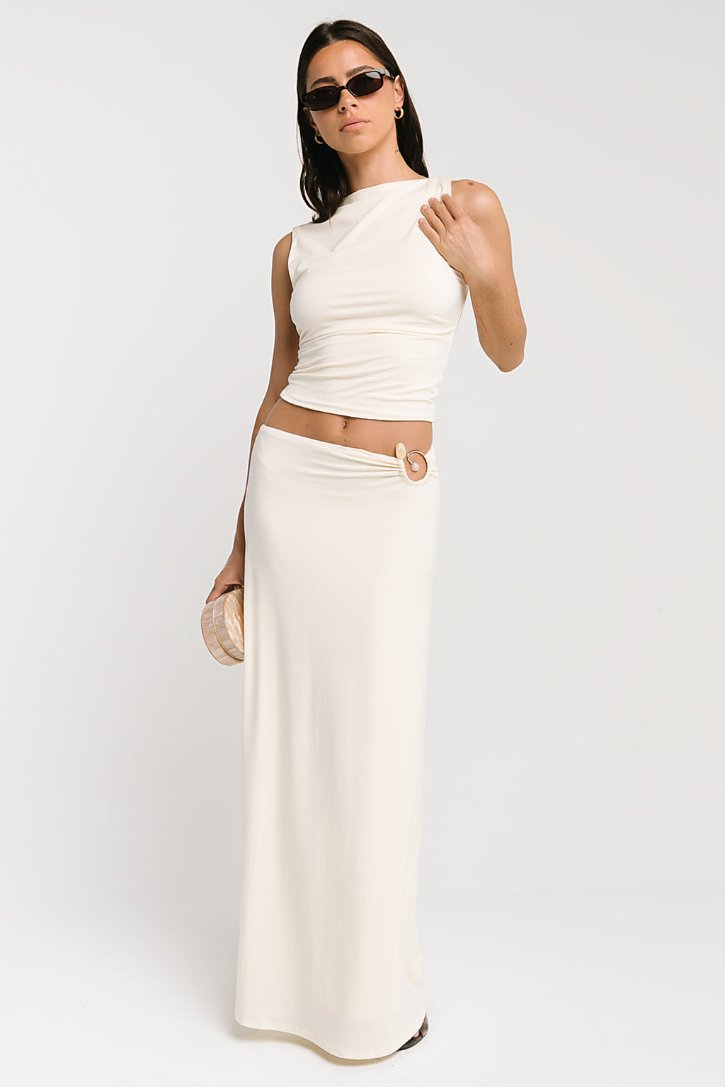Louise Ruched Tank in Cream