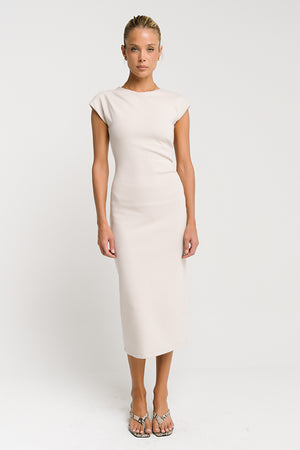 Ivy Fitted Midi Dress in Bone