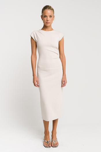 Ivy Fitted Midi Dress in Bone