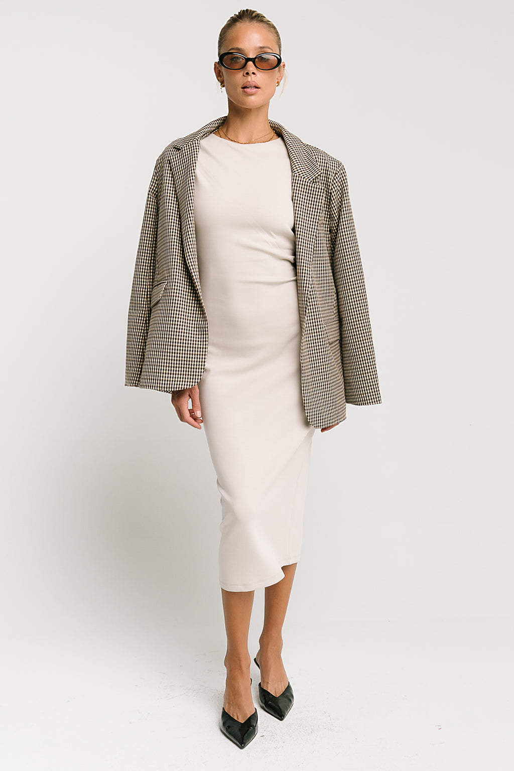 Ivy Fitted Midi Dress in Bone
