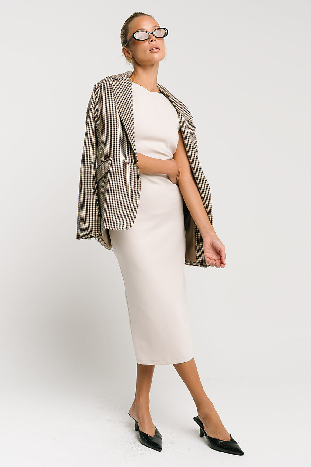 Ivy Fitted Midi Dress in Bone
