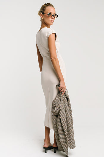 Ivy Fitted Midi Dress in Bone