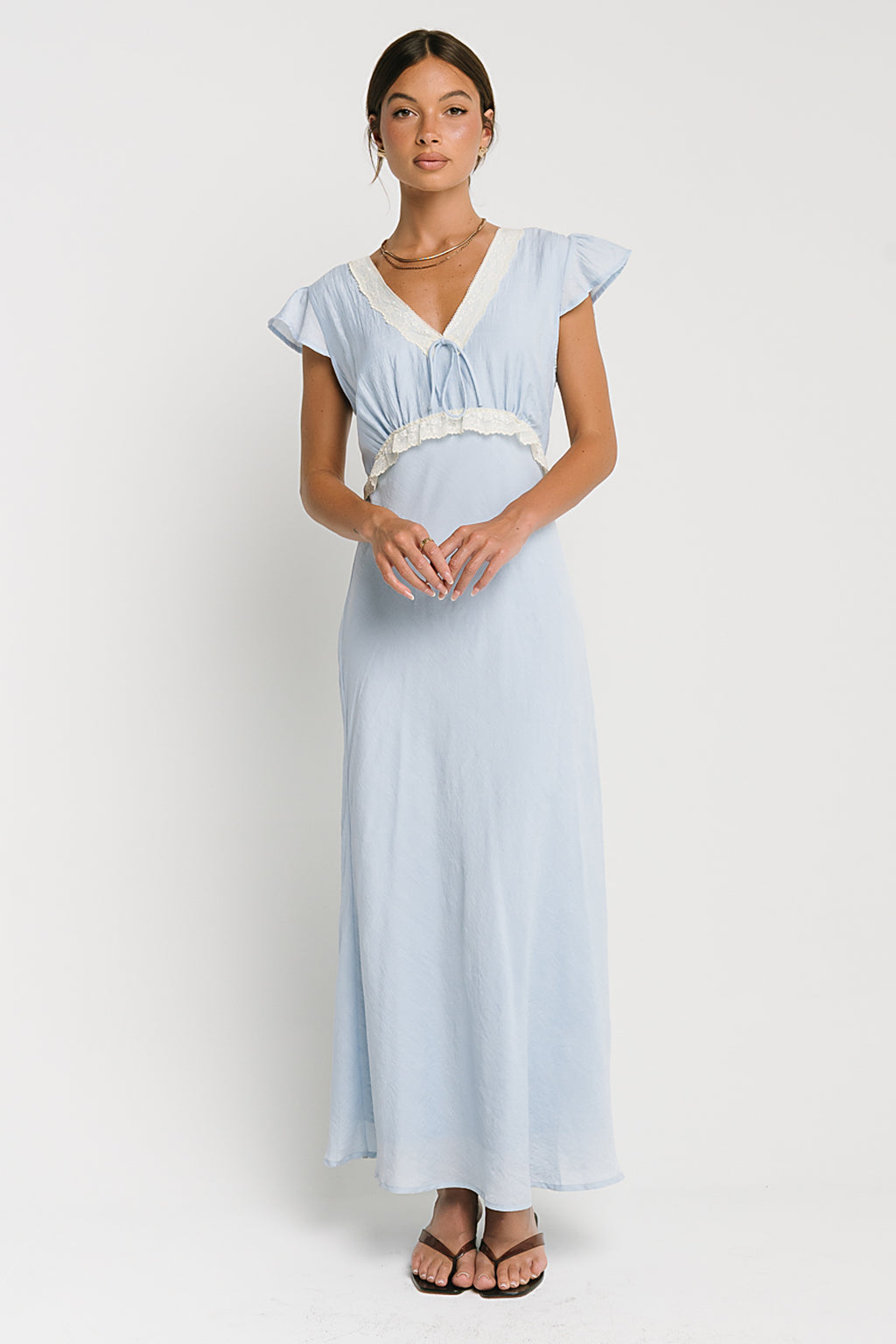 Jessica Lace Trim Maxi Dress in Blue - FINAL SALE