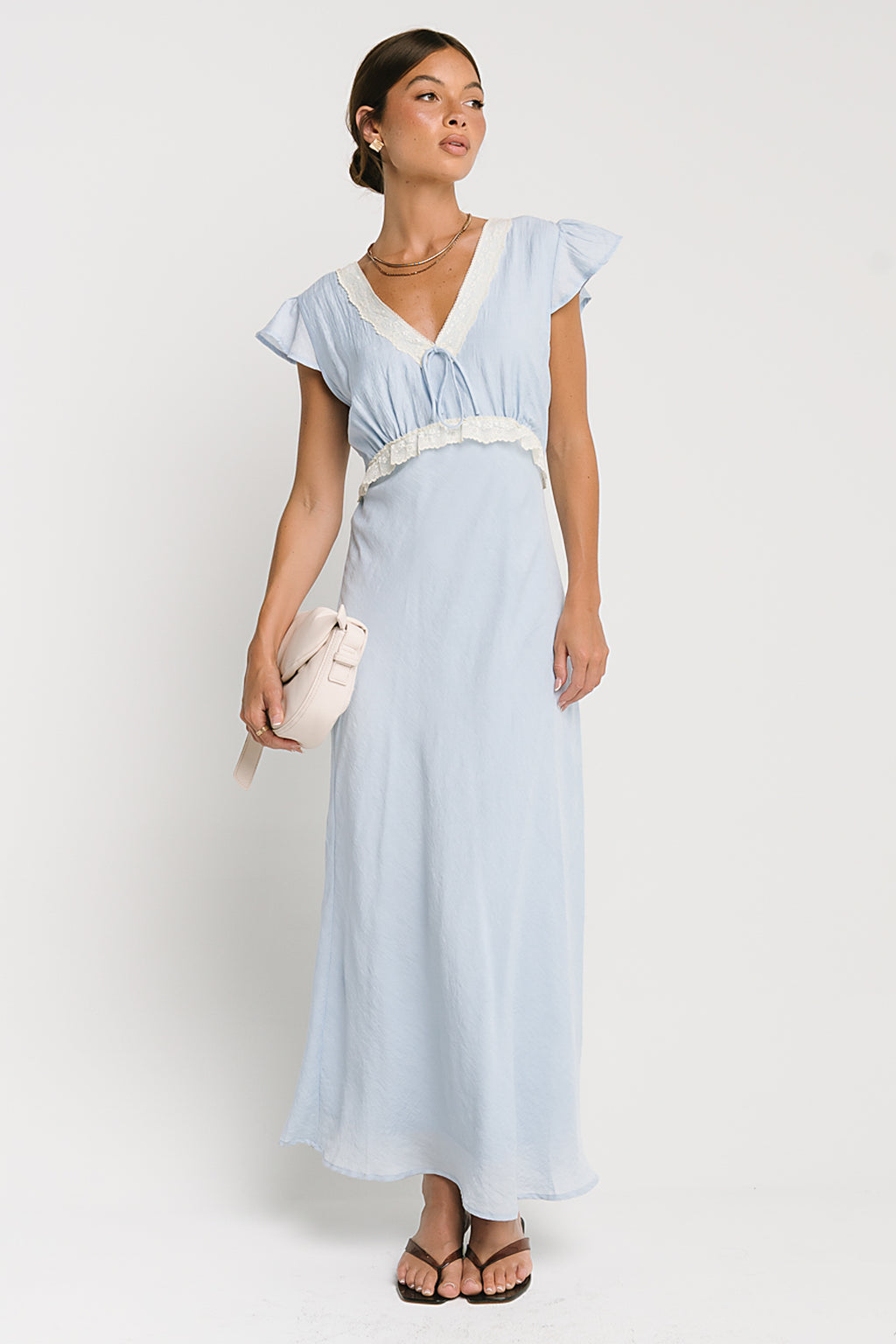 Jessica Lace Trim Maxi Dress in Blue