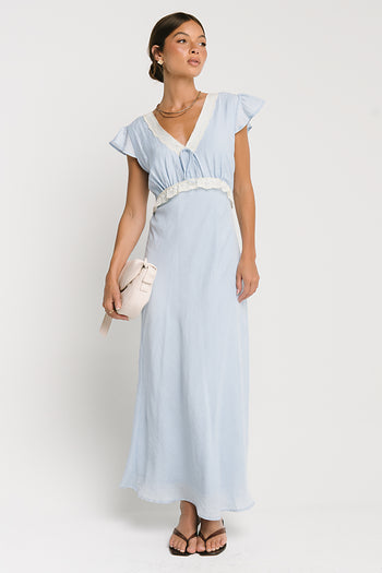 Jessica Lace Trim Maxi Dress in Blue - FINAL SALE
