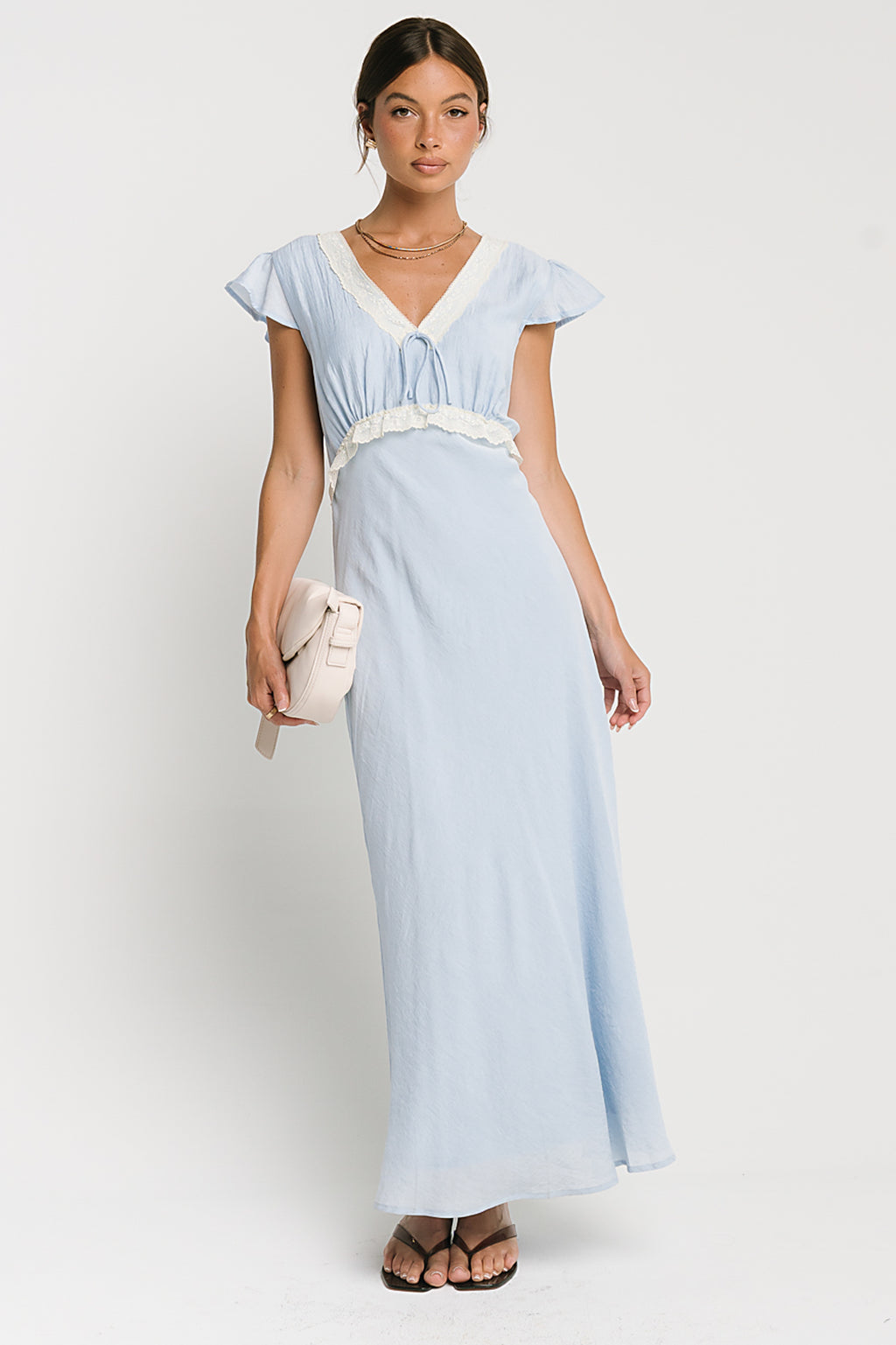 Jessica Lace Trim Maxi Dress in Blue