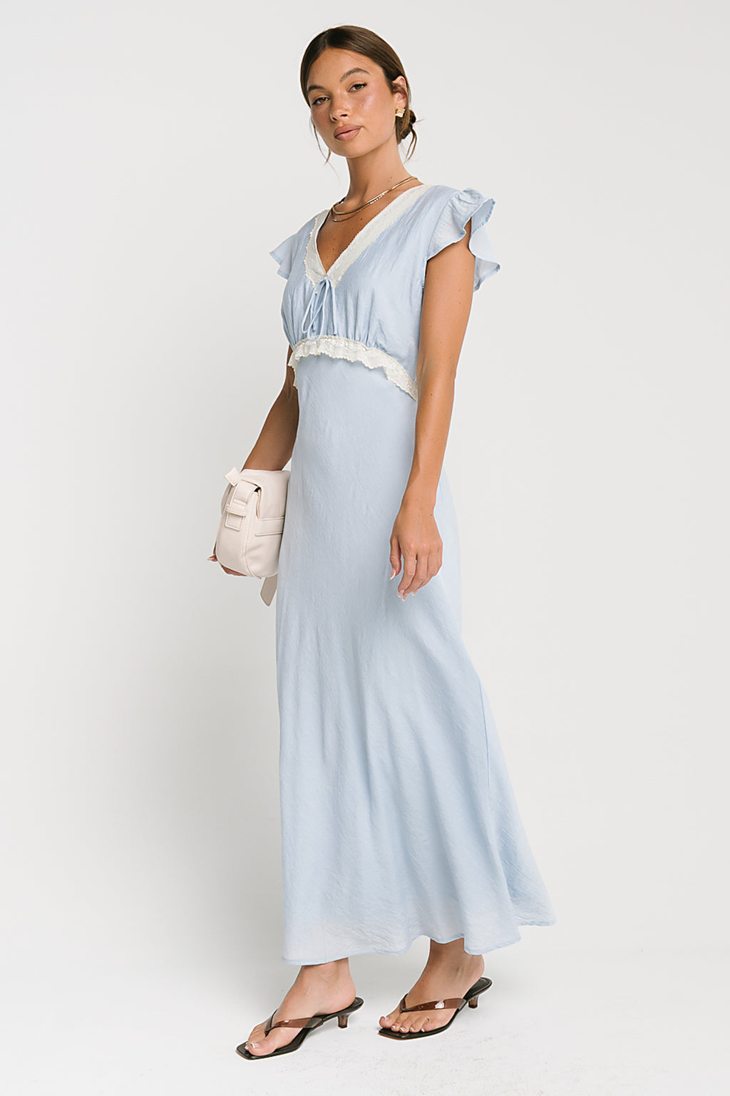 Jessica Lace Trim Maxi Dress in Blue - FINAL SALE