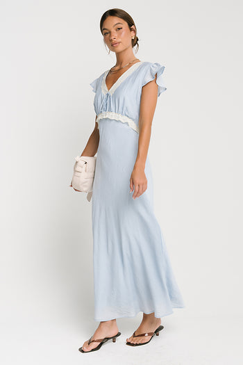 Jessica Lace Trim Maxi Dress in Blue - FINAL SALE