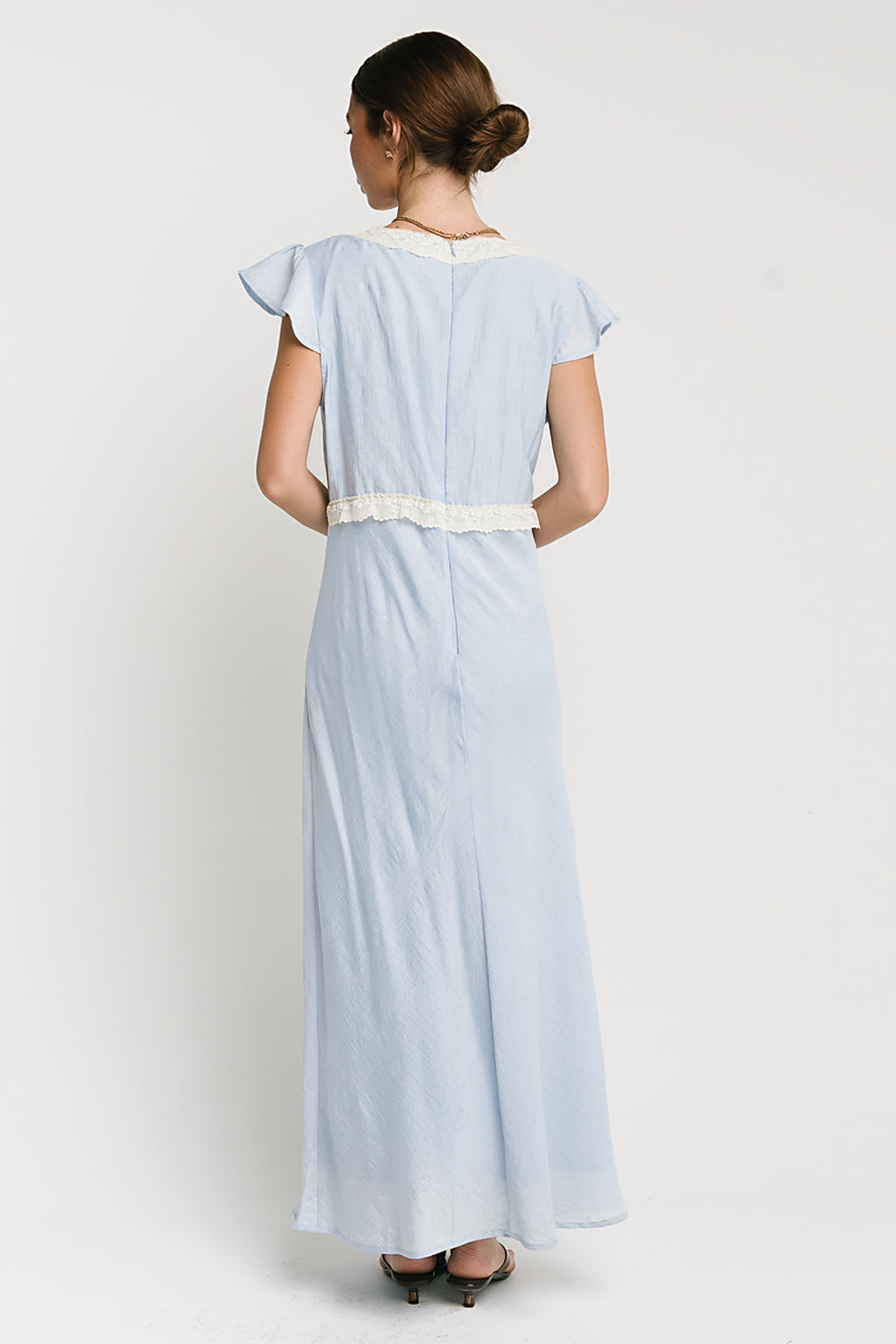Jessica Lace Trim Maxi Dress in Blue