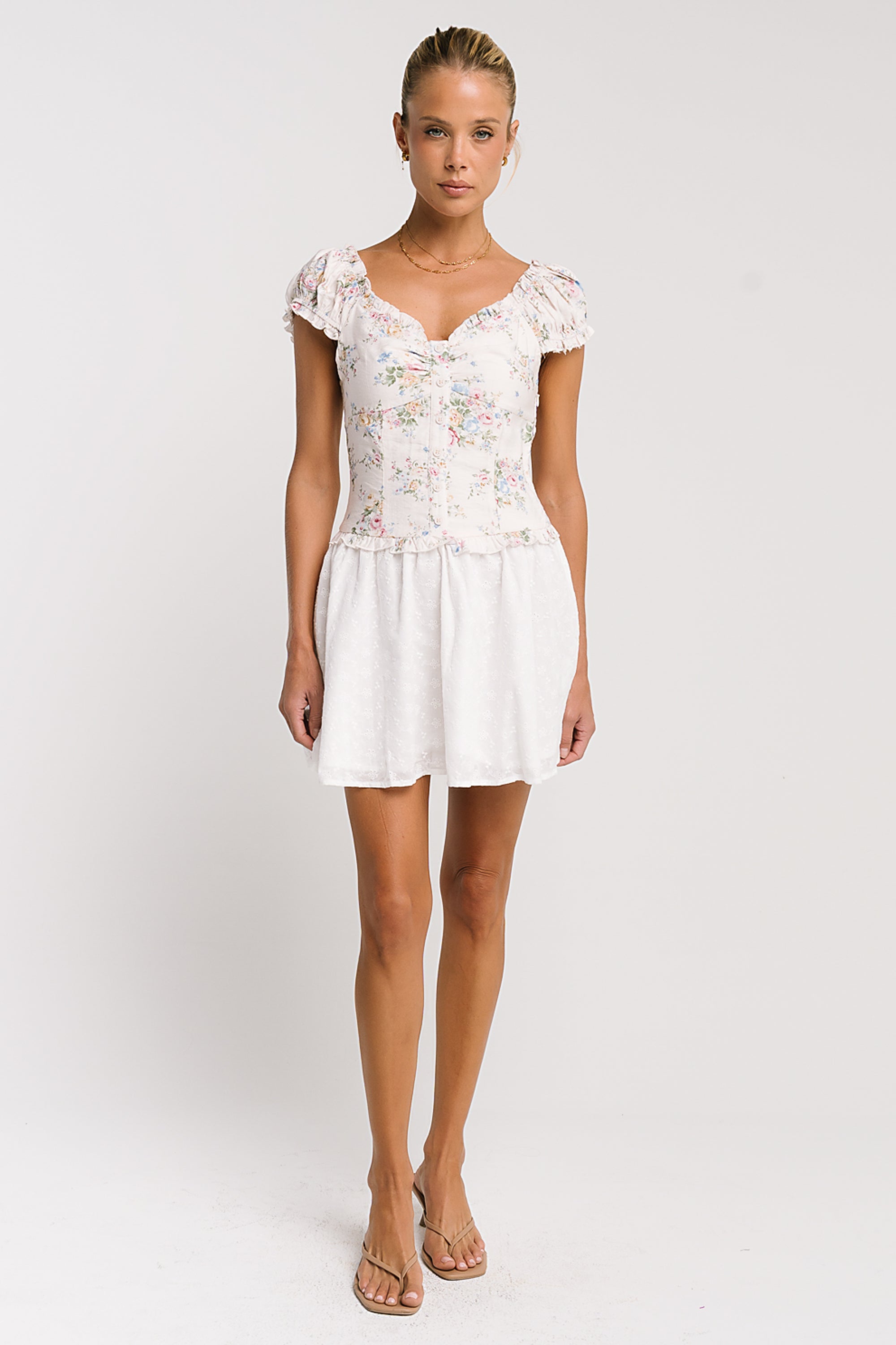 white mini dress floral Maria L / Cream Mini Dress Ladies Summer Mod Maxi Dress Style:MER2503B This dress is perfect