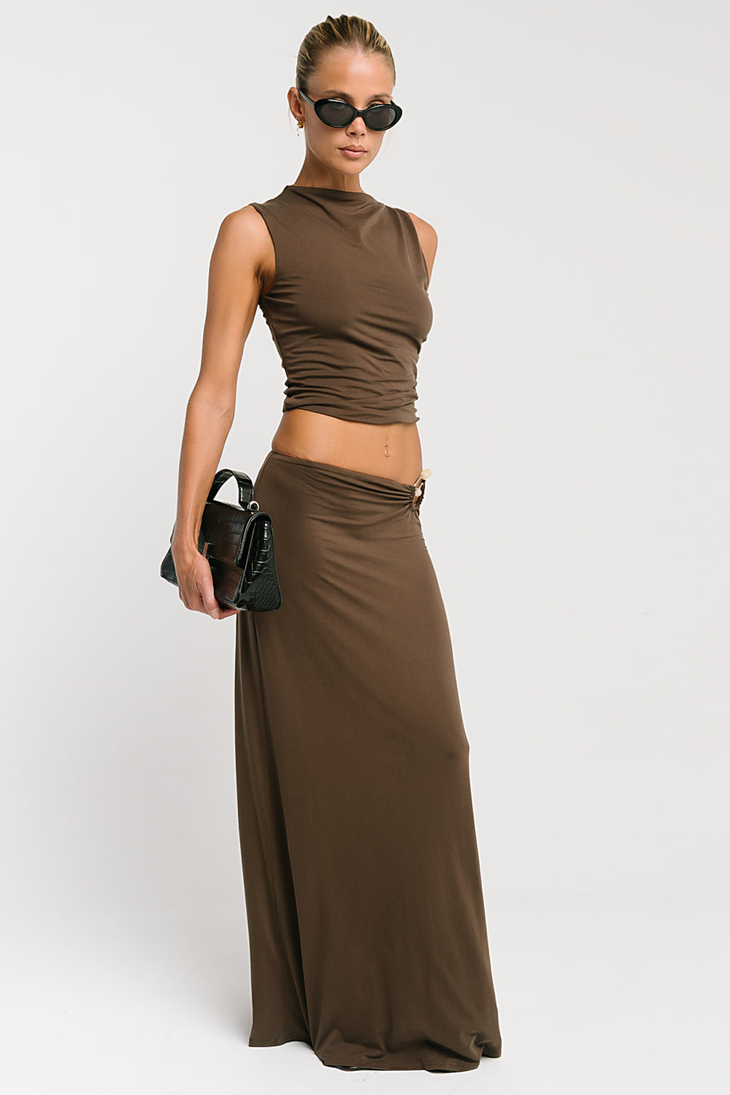 Louise Ruched Tank in Brown