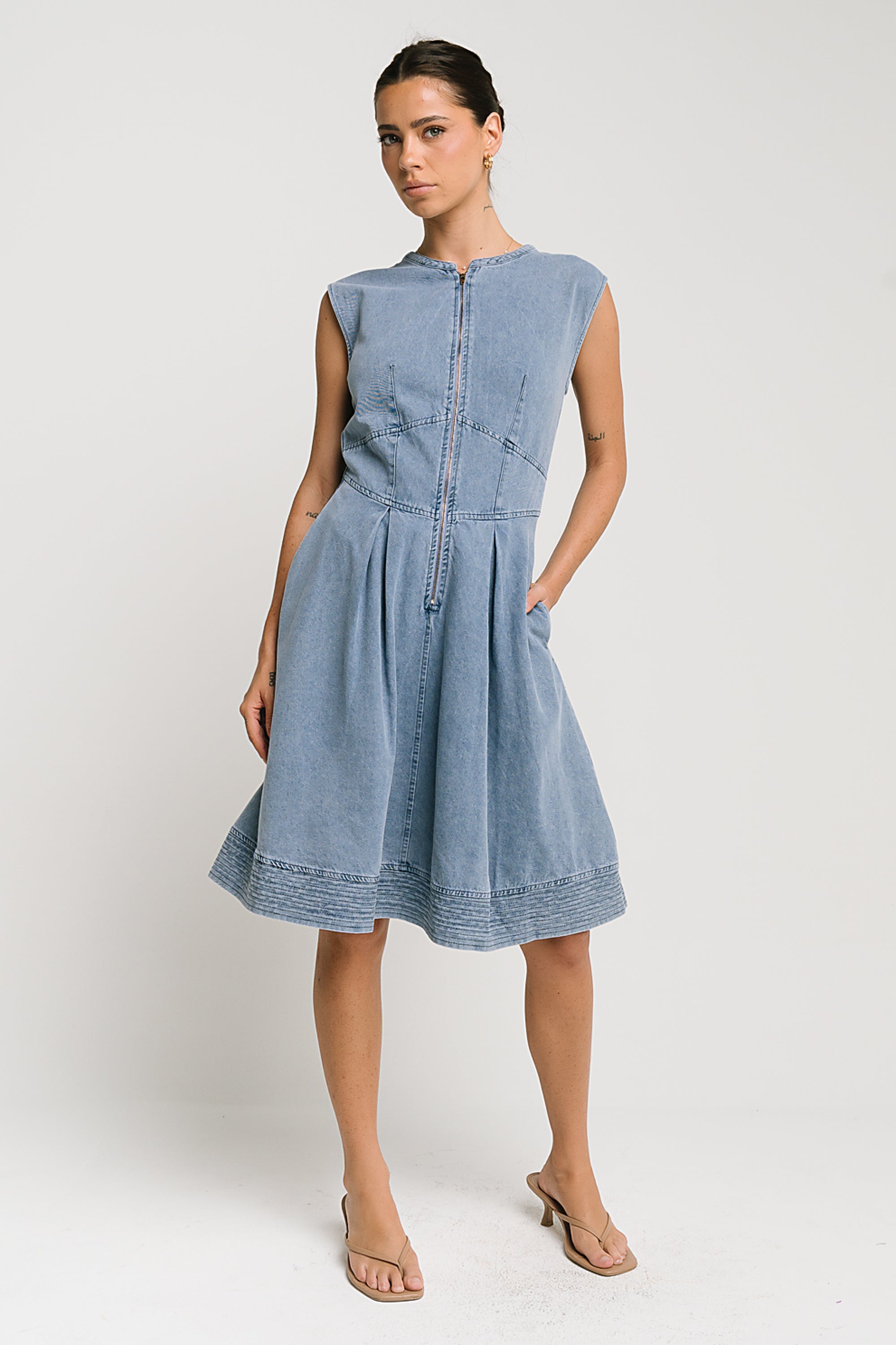 Jacee Denim Dress in Blue - FINAL SALE