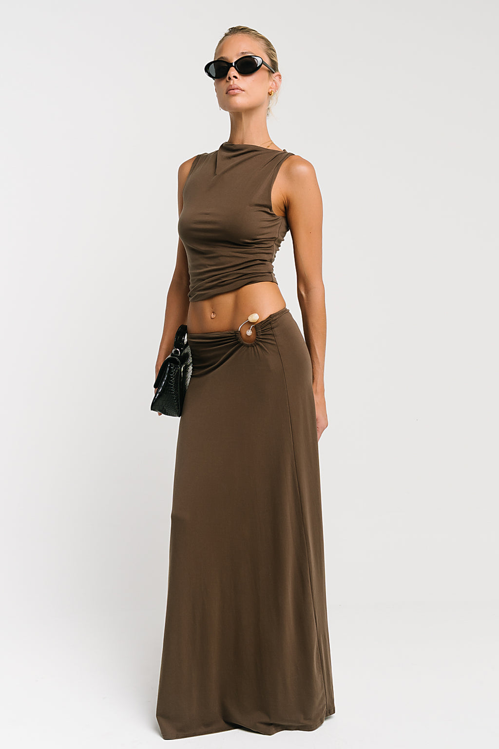 Louise Ruched Tank in Brown