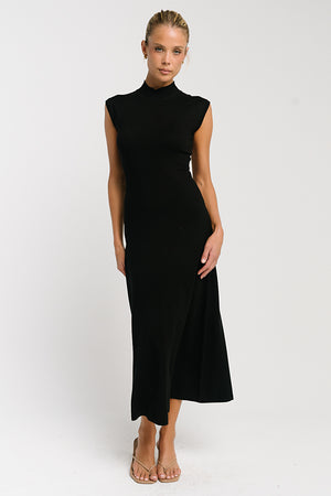 Avery Ribbed Maxi Dress in Black