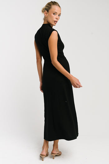 Avery Ribbed Maxi Dress in Black