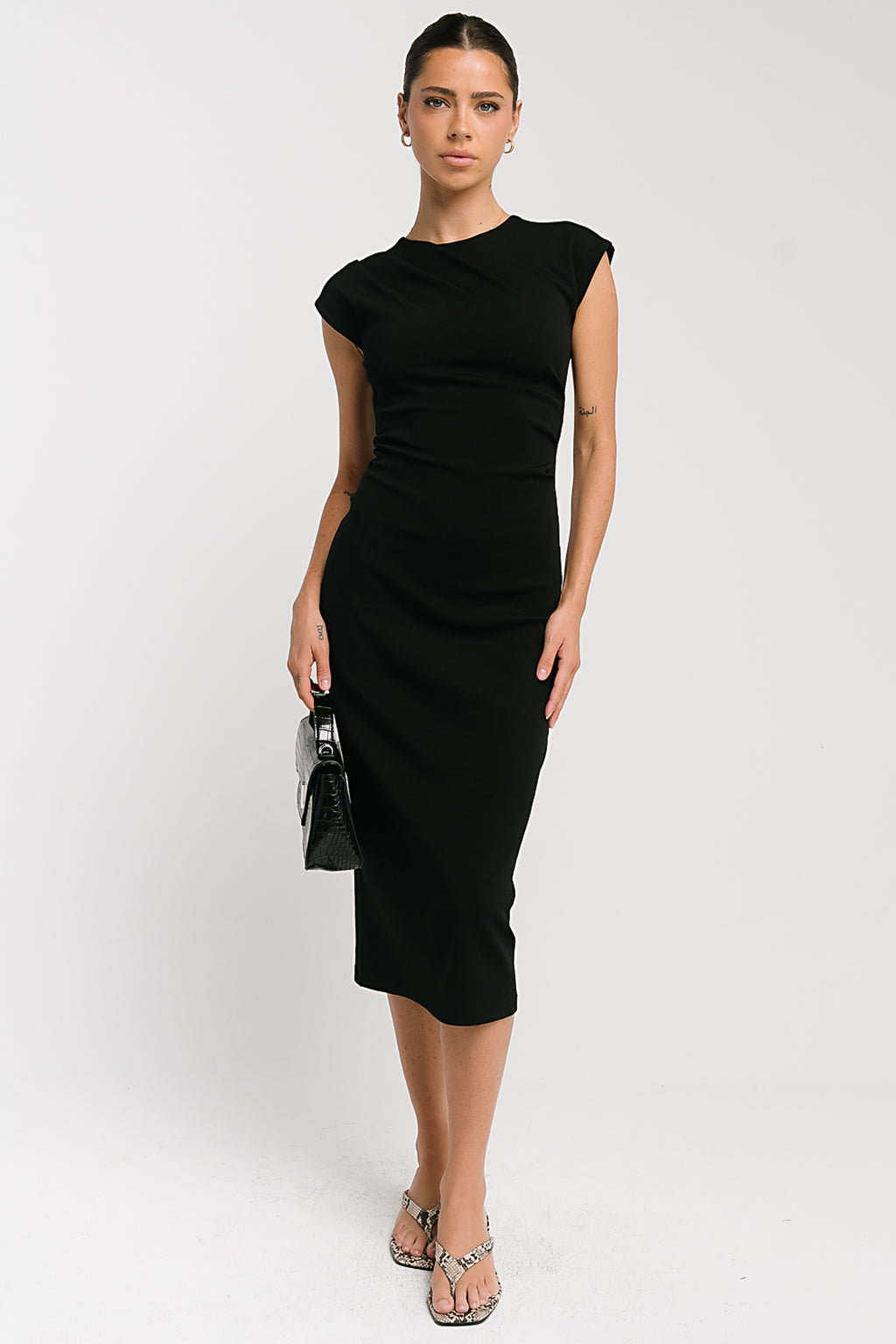 Ivy Fitted Midi Dress in Black