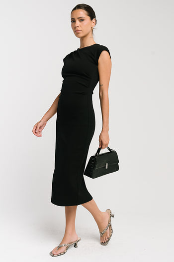 Ivy Fitted Midi Dress in Black