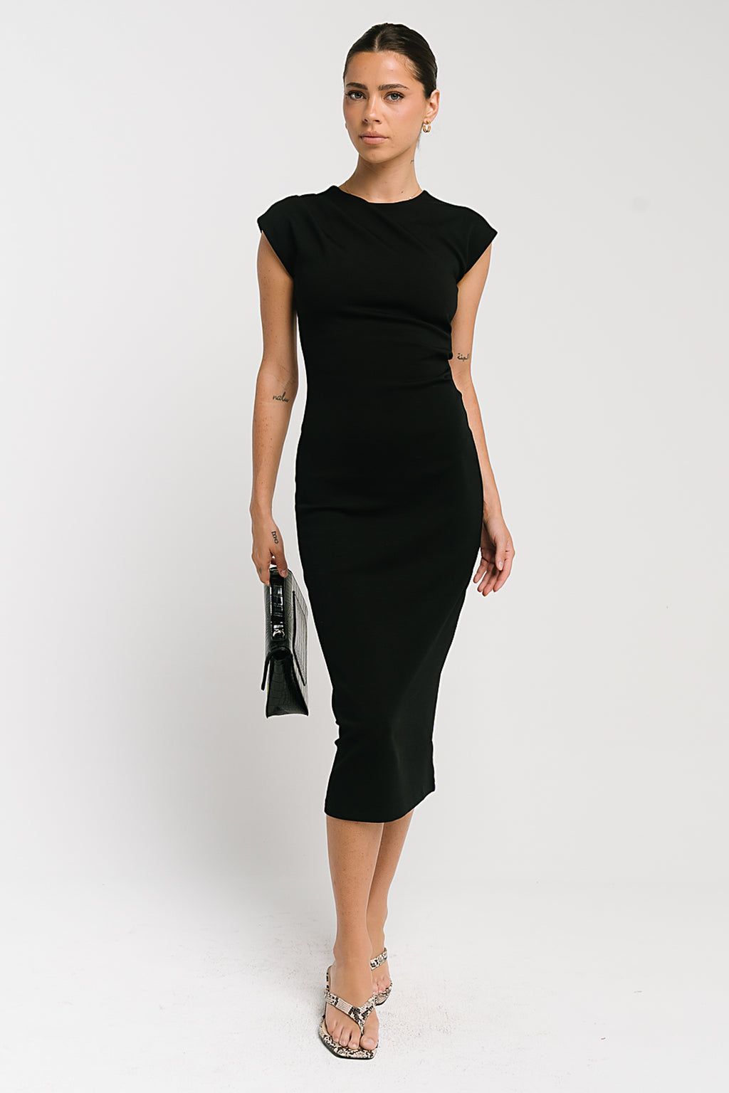 Ivy Fitted Midi Dress in Black