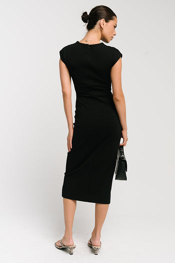 Ivy Fitted Midi Dress in Black