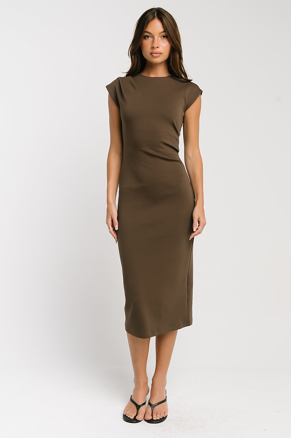 Ivy Fitted Midi Dress in Brown