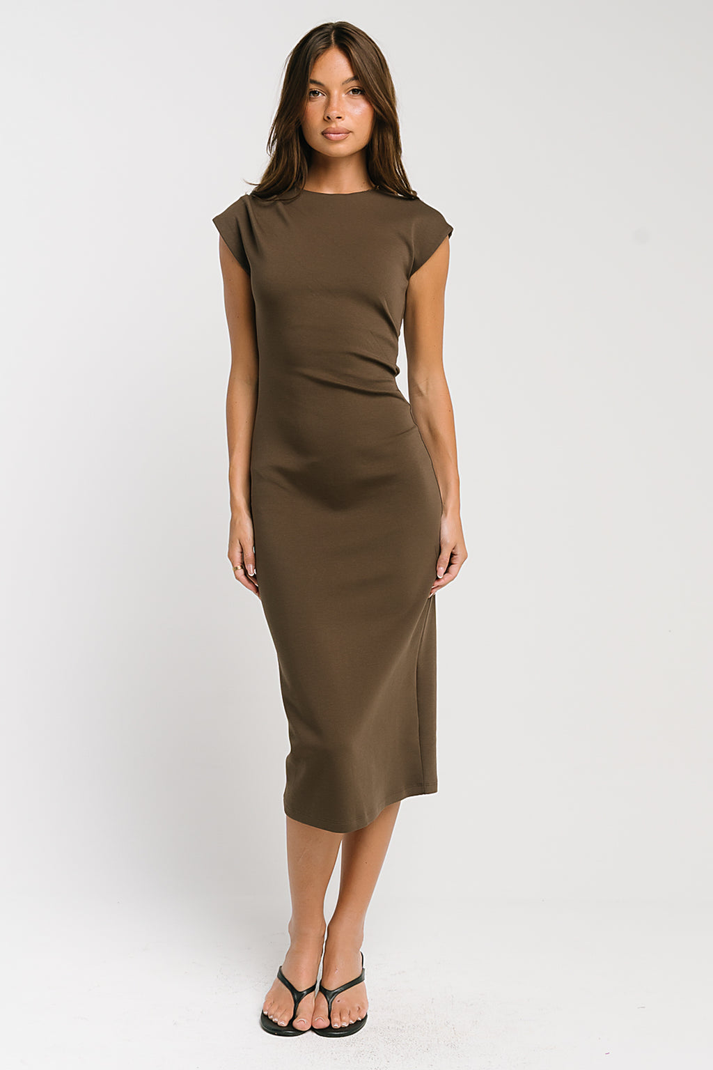 Ivy Fitted Midi Dress in Brown