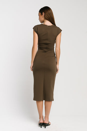 Ivy Fitted Midi Dress in Brown
