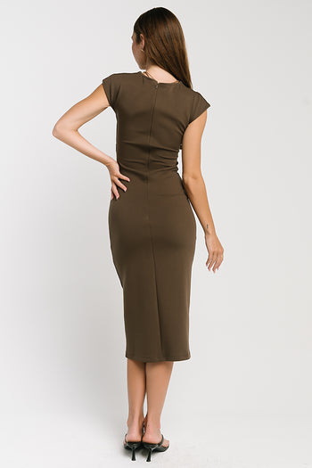 Ivy Fitted Midi Dress in Brown