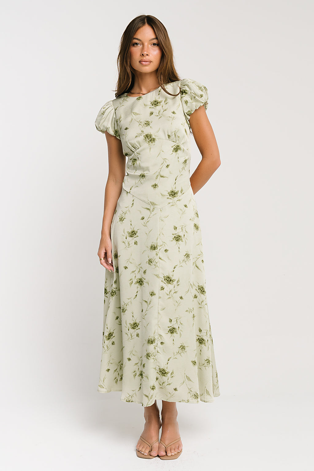 Savannah Floral Midi Dress in Green