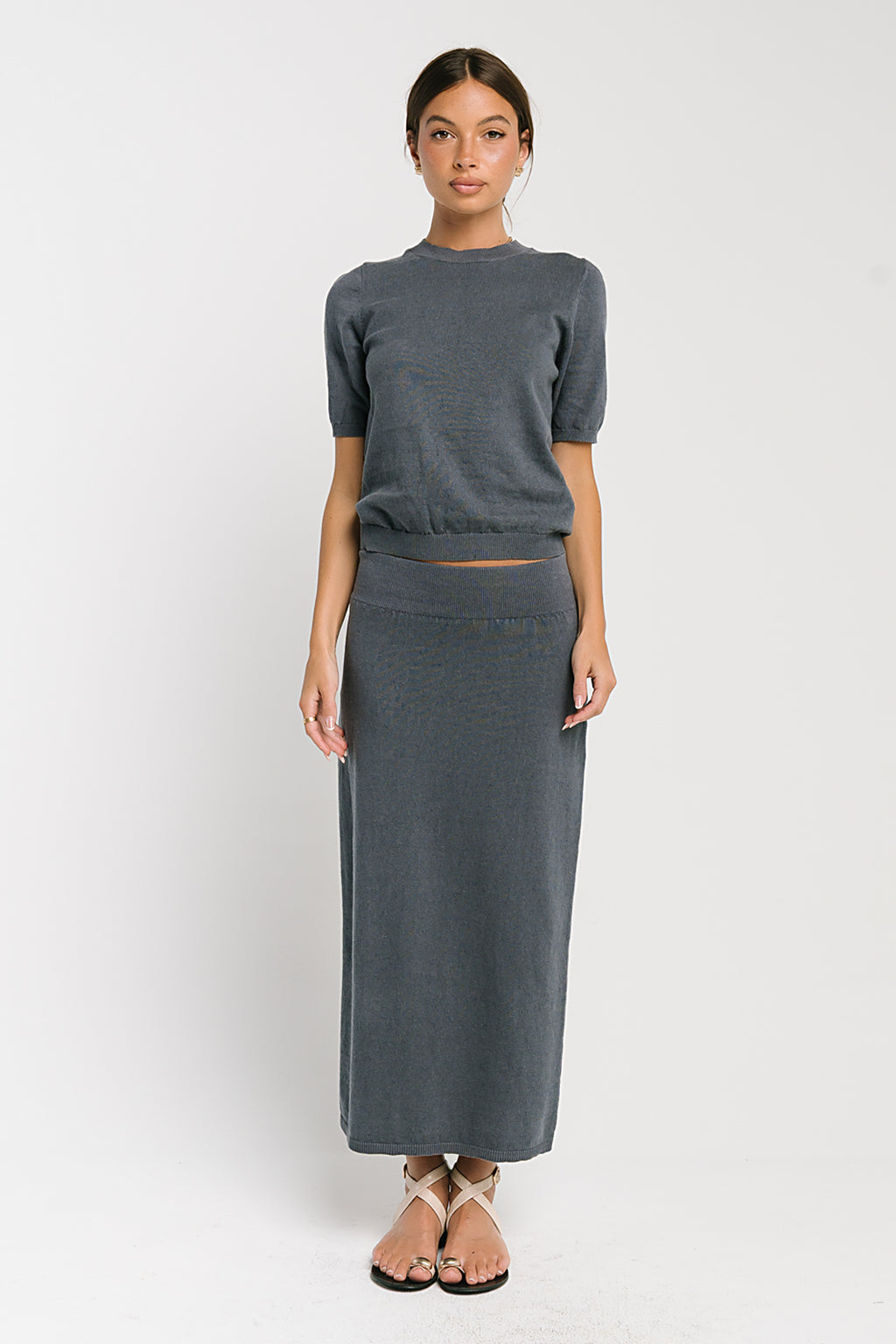 Maycie Knit Maxi Skirt in Blue