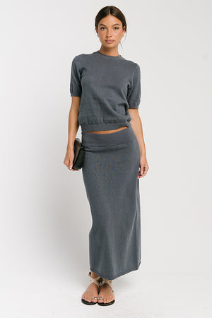 Maycie Knit Maxi Skirt in Blue