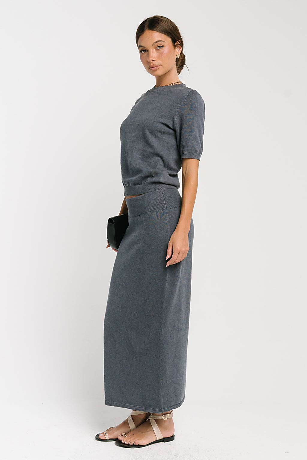 Maycie Knit Maxi Skirt in Blue