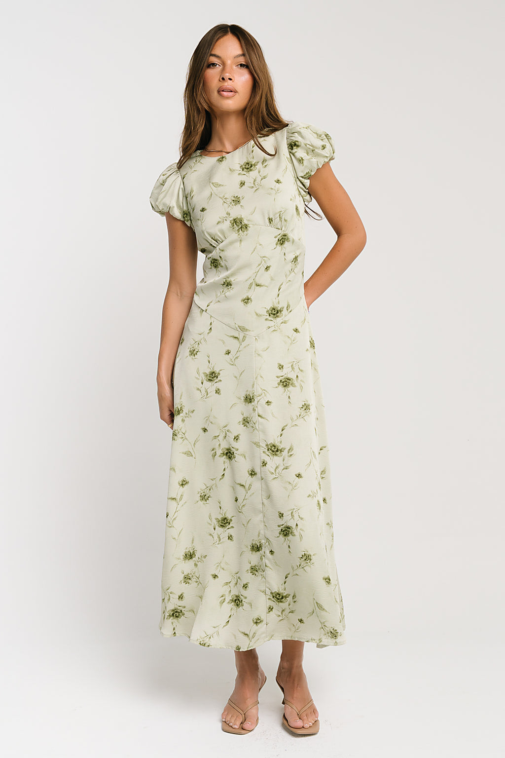 Savannah Floral Midi Dress in Green