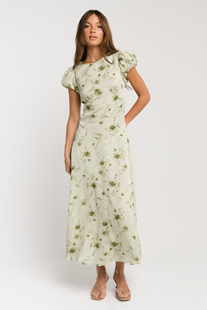 Savannah Floral Midi Dress in Green