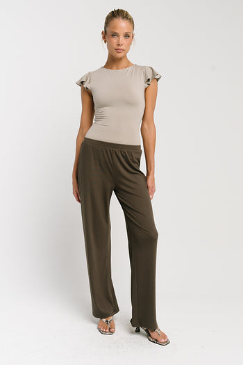 Lydia Ruffle Sleeve Top in Taupe