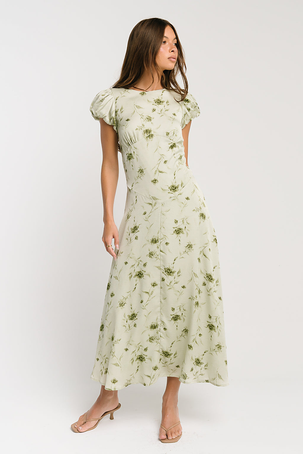 Savannah Floral Midi Dress in Green